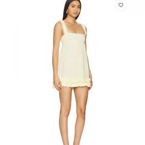 Currently $218 on revolve MAJORELLE butter Yellow Ruffle-Trim Mini Dress